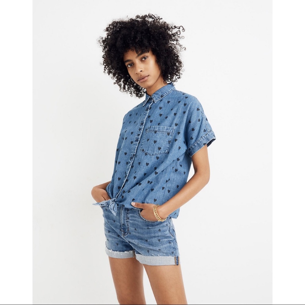 Madewell Denim Short-Sleeve Tie-Front Shirt Size S - Picture 6 of 12
